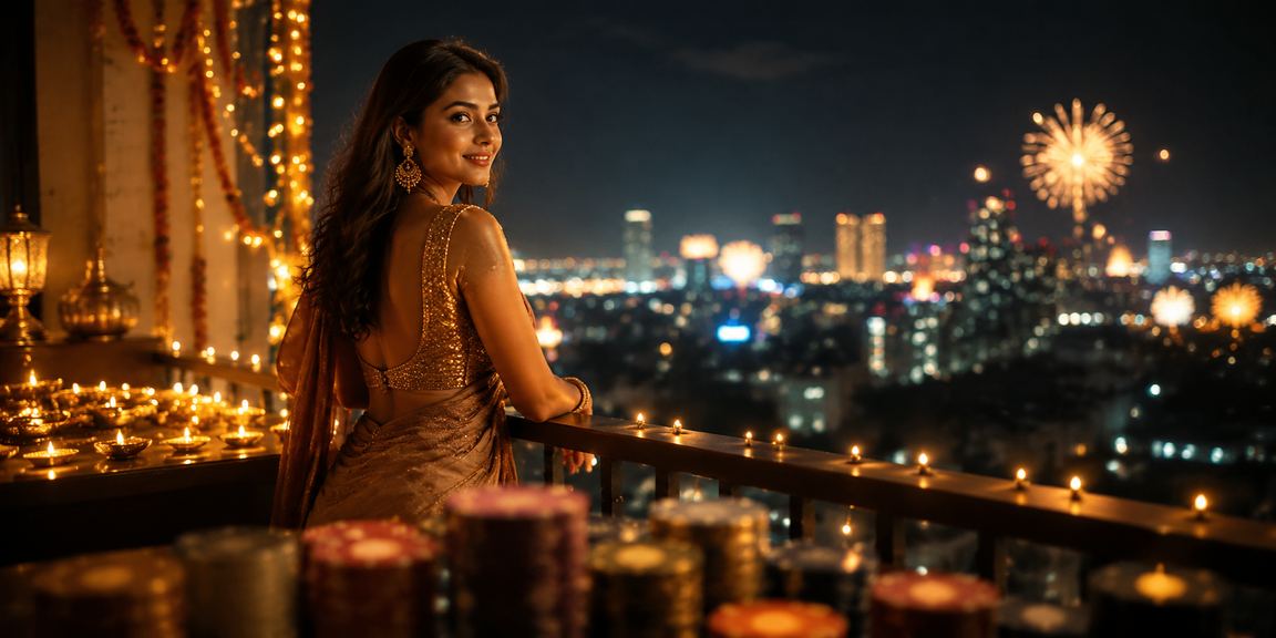 Festive Diwali night in Pune city with casino lights